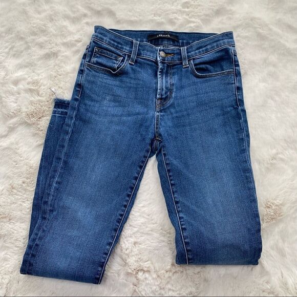 J Brand Raw Edge Asymmetrical Hem Medium Wash Skinny Jeans 25 - Picture 4 of 13